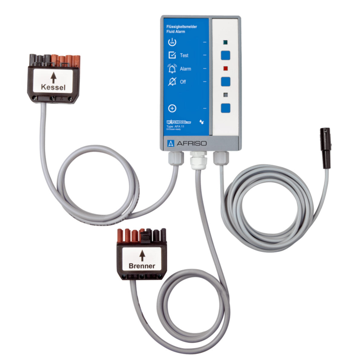 Flüssigkeitsmelder AFA 11 BAS fertig verdrahtet, zu Abschaltung des Brenners im Alarmfall.