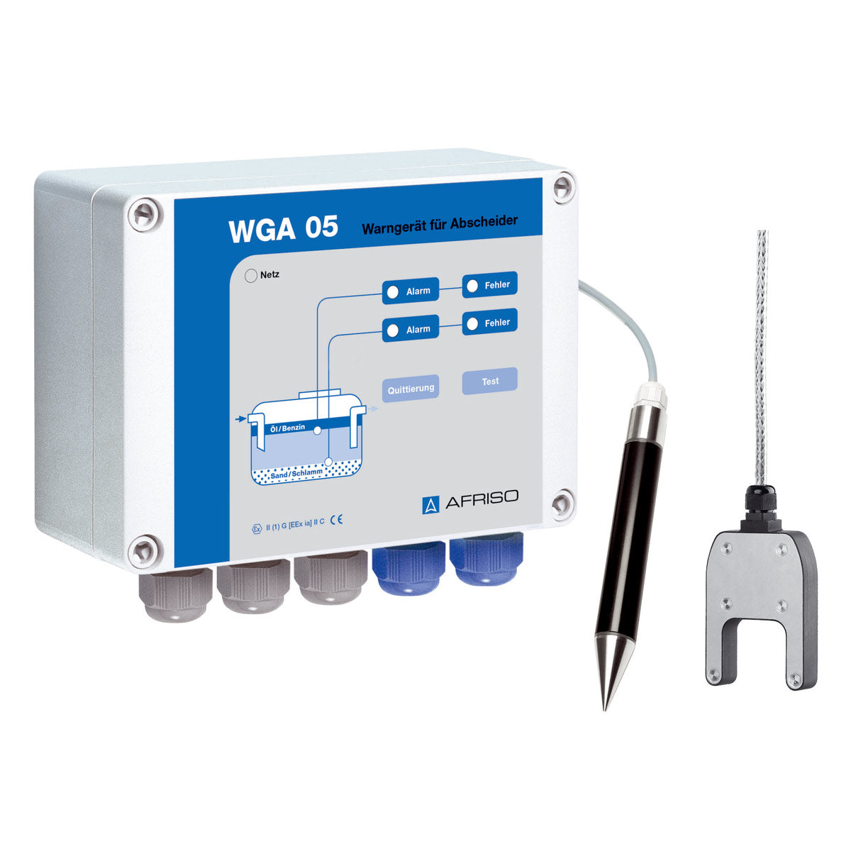 Warngerät für Abscheider WGA 05 mit Sonden WGA-SN 01 (Sand-Schlammalarm), WGA-SD 03 (Schichtdickenalarm - Öl, Fett, Benzin)