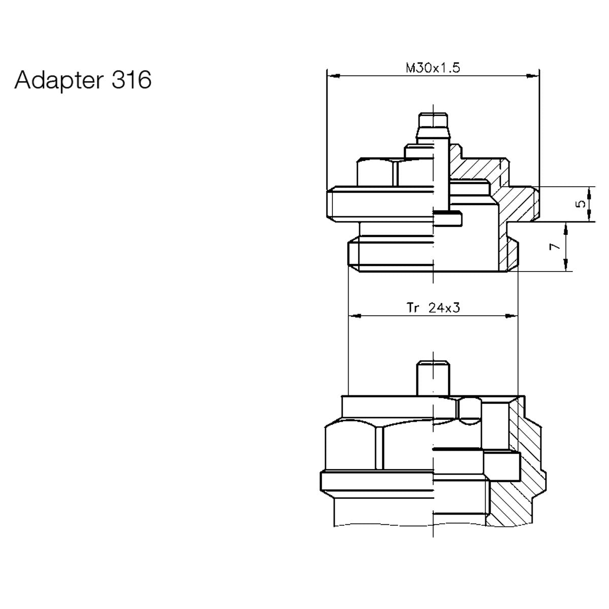 Umrüst-Adapter 316 für GAMPPER-Klemmanschluss auf Gewindeanschluss M30 x 1,5 mm