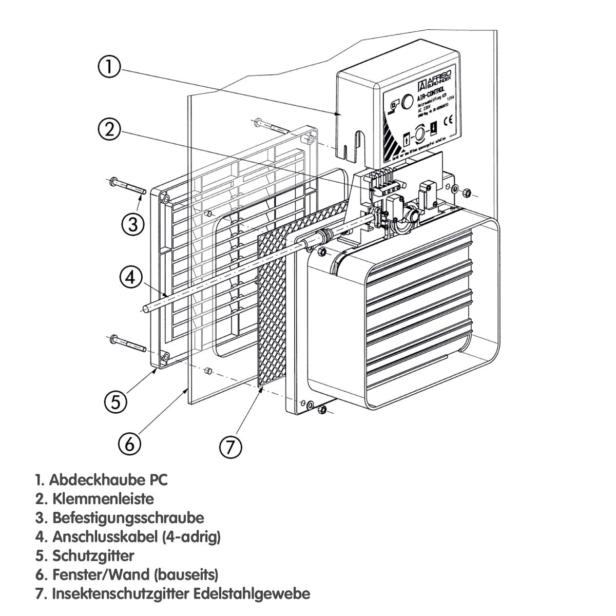 Technische Zeichnung zur Raumluftklappe Air-Control