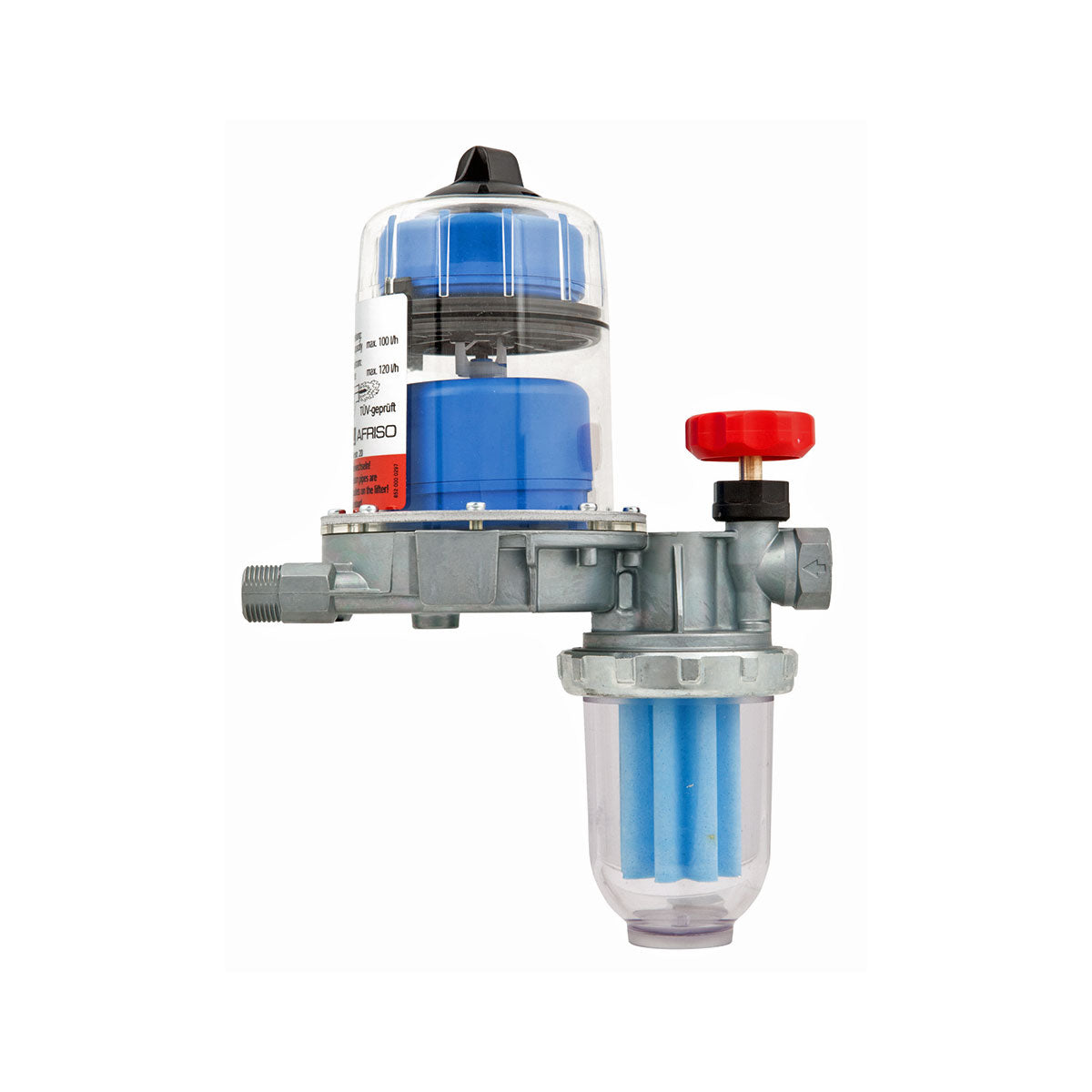 Automatischer Heizölentlüfter mit integriertem Filter FloCo-Top-1K mit Anschlusskappe für Entlüftungsschlauch
