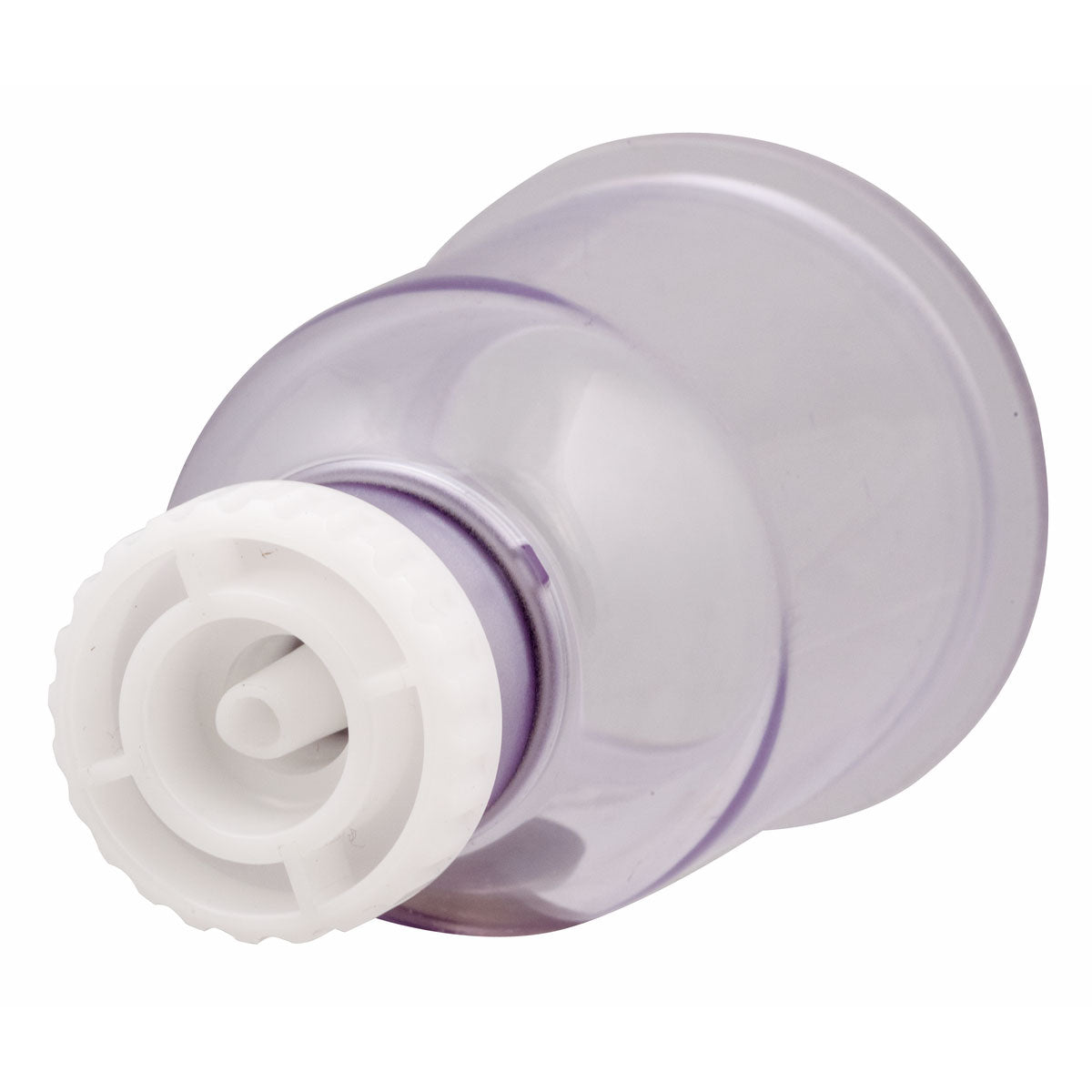 Filtertasse kurz von unten mit Anschlussnippel für Entleerungsschlauch