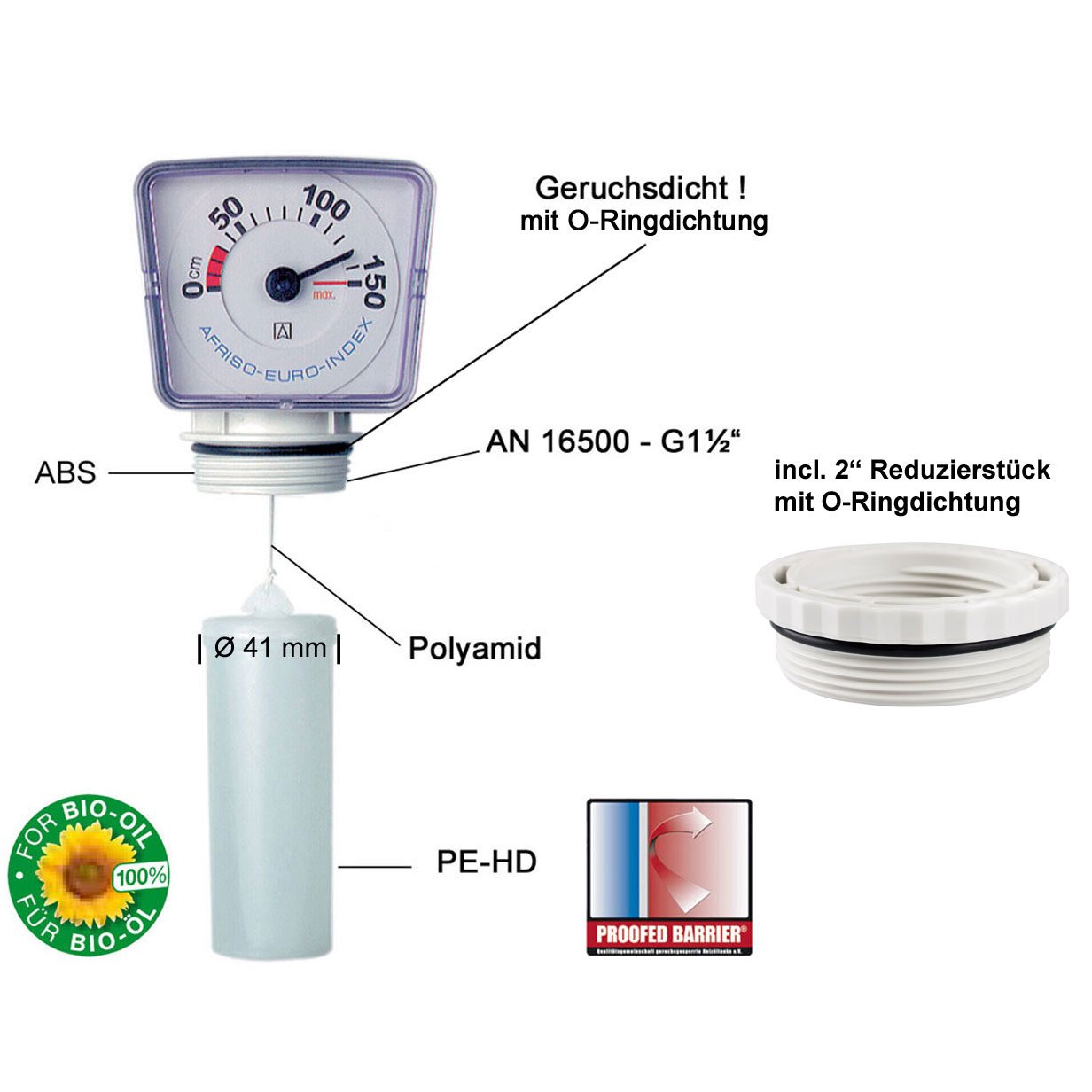 MT-Profil R, mechanischer Inhaltsanzeiger für Kellertanks mit Reduzierstück