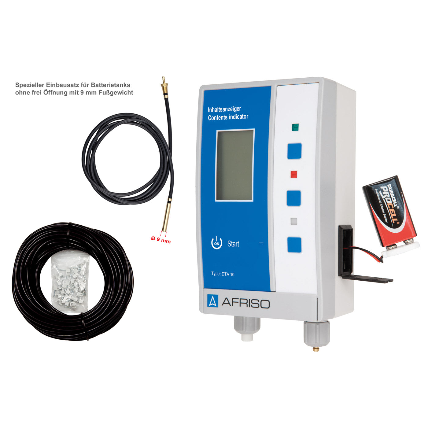 Füllstandmessgerät DTA 10 mit Einbauset für PE-Kunststoff-Batterietanks ohne freien Stutzen