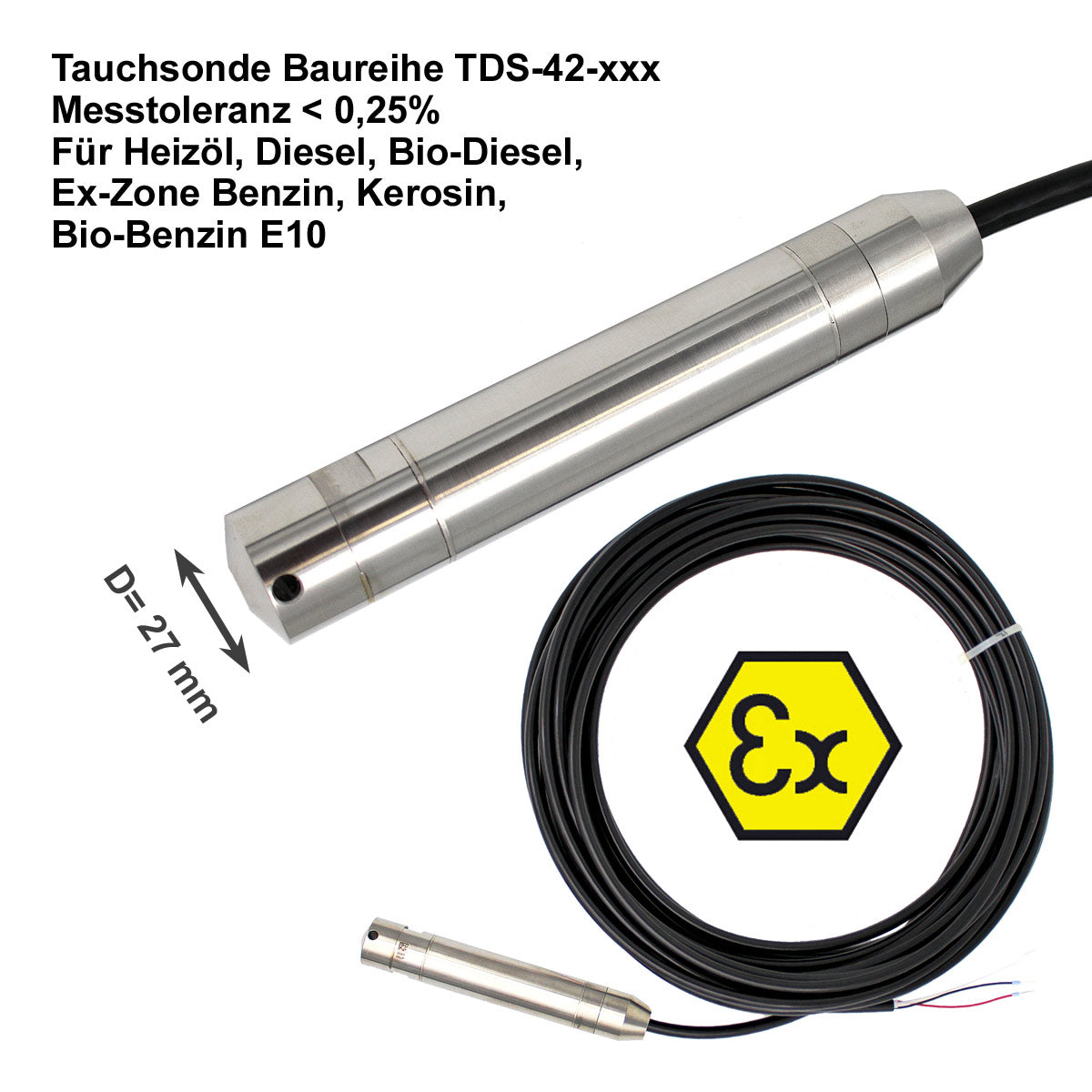 Sehr präzise Tauchsonde für Benzin, Kerosin, E10 sowie diverse andere Lösemittel