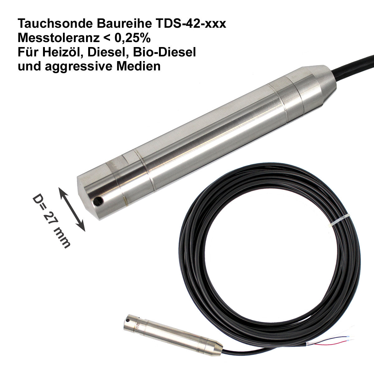 Tauchsonde TDS-42 mit laserverschweisstem Edelstahlgehäuse für aggressive Medien