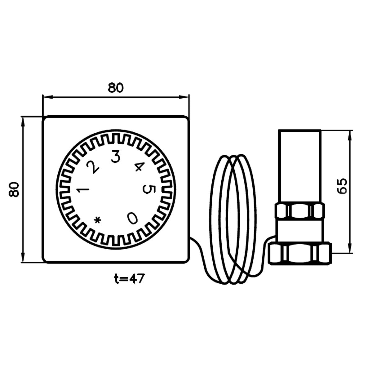 Maße Thermostatventilkopf 320 FV für Danfoss-Klemmanschluss oder Gewindeanschluss M30
