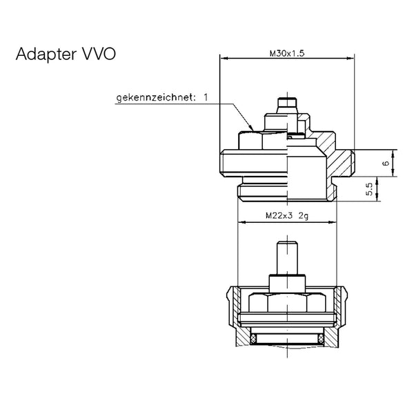 Umrüst-Adapter VVO für GAMPPER-Klemmanschluss auf Gewindeanschluss M30 x 1,5 mm