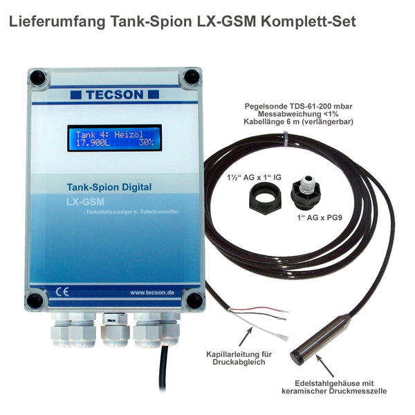 Füllstandmessgerät Tank-Spion LX-GSM mit GSM-Modem und Tauchsonde 200 mbar