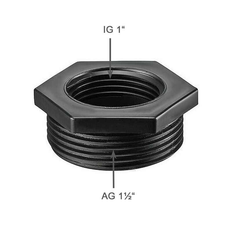 Reduzierstück aus schwarzem Kunststoff AG 1½ Zoll x IG 1"