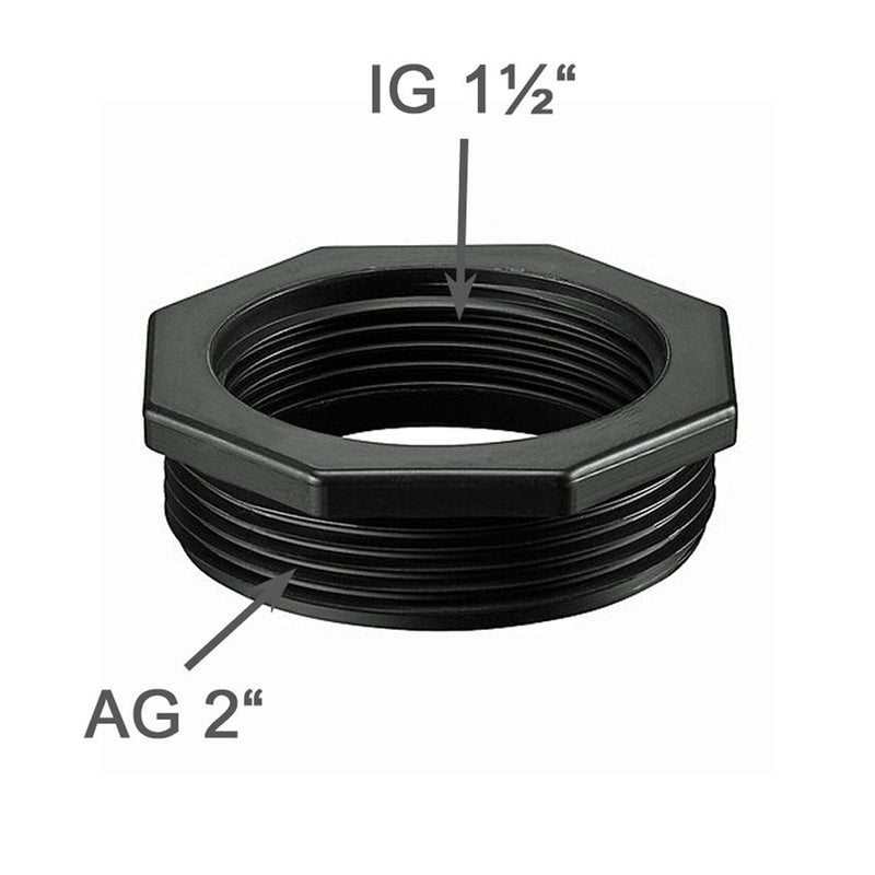 Reduzierstück aus schwarzem Kunststoff 2" AG x 1½" IG