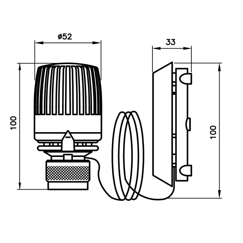 Maße: Heizkörper Thermostatkopf 323 KD F mit 2 m Fernfühler für Danfoss-Klemmanschluss, kompatibel mit Baureihe RA